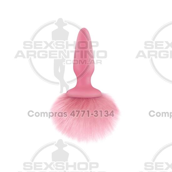 Plug anal con cola de conejo rosa